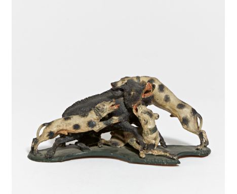 WILDSCHWEINHATZ. Süddeutsch. Keramik, farbig dekoriert. H.9,5, B.23cm. Zustand C. Provenienz:Privatsammlung Baden-Württemberg