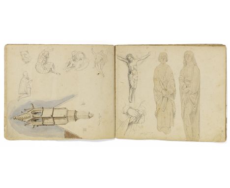 Kaupert, Gustav Kassel 1819 - 1897 &nbsp; Sketchbook, two booklets, each ca. 17 pages. Architectural elements, sculptures and