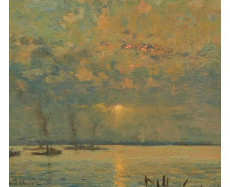 Ulmann, Raoul André 1867 Paris - 1932 &nbsp; Tugboats. Oil on beaverbord. 24 x 28.5cm. Signed lower left: R. A. Ulmann. Frame