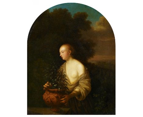 Toussaint, Gelton ca. 1630 Flanders - 1680 Copenhagen - attributed &nbsp; Young Woman with Vase. Oil on wood. 30,5 x 24,5cm. 