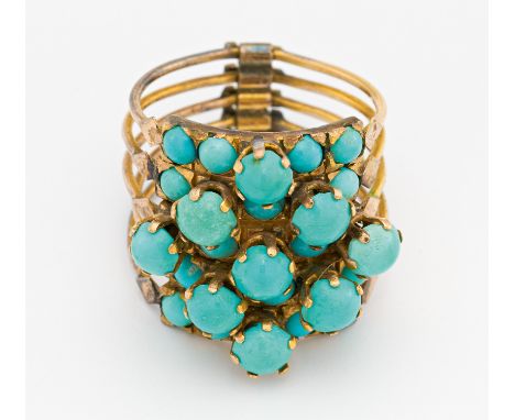 TÜRKIS-RING. Deutschland. 585/- Rotgold, getestet, Gesamtgewicht: ca. 6,0 g. EU-RM: 53. 25 Bouton-förmige Türkise Ø ca. 3,1 -