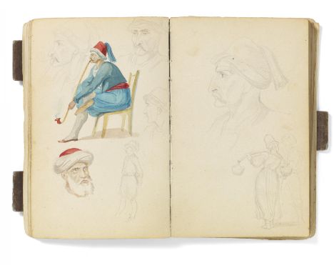 Kaupert, Gustav Kassel 1819 - 1897 &nbsp; Sketchbook, ca. 50 pages. Architecture, Italian landscapes and copies of paintings 