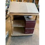 Wood Work Desk on Casters w/ 2 Drawer File Cabinet