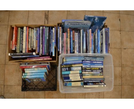 Three boxes of books regarding modern post war RAF fighter types, air operations, etc. 