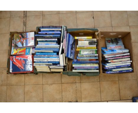 Four boxes of books concerning Royal Air Force from  post WWII to present day, small selection of books on Royal Navy 