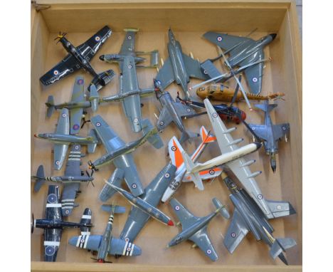 Collection of built 1:72 scale plastic models of Royal Navy fighter aircraft and helicopters (approx. 20 aircraft) from the F