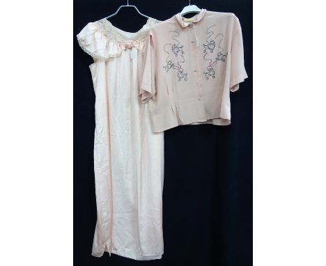 A VINTAGE PEACH POODLE BLOUSE by "Next Too" and a peach silk nightdress (2)