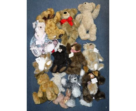 A STEIFF PLUSH BUNNY, and a collection of plush bears to include, "Kinbearly's Originals" 