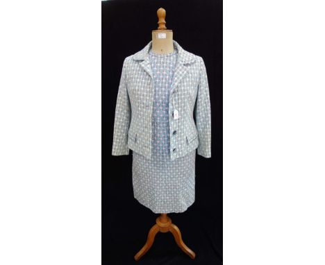 HARDY AMIES;A VINTAGE LADIES TWO PIECE SUIT in blue check, circa 1960's