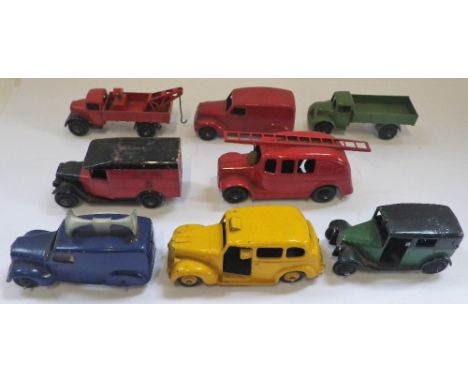 DINKY TOYS; A COLLECTION OF COMMERCIAL VEHICLES to include a yellow Austin Taxi and a Royal Mail van (8)