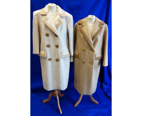 A THREE QUARTER LENGTH COAT in white and fawn camel hair size 12 and another similar (2)