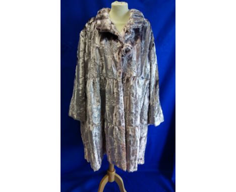 EMANUEL UNGARO PARIS: A three quarter length tiered opera coat in silver grey chenille size large 