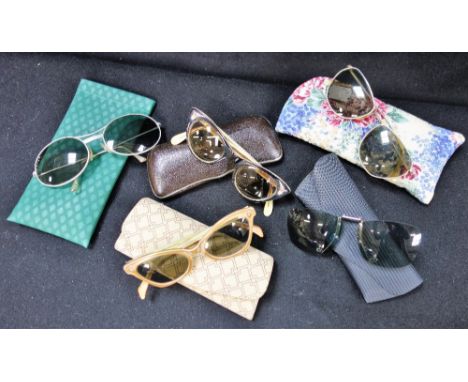 FOUR PAIRS OF LADIES' VINTAGE SUNGLASSES circa 1960's and a pair of Polaroid clip-on lenses 
