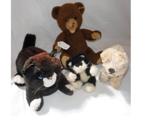 A STEIFF BROWN TEDDY BEAR and a collection of similar plush animals