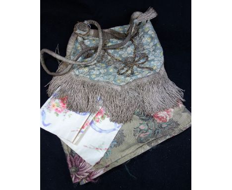 A VINTAGE 'FRENCH' THREADWORK BAG and other textiles
