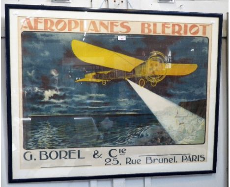 "AEROPLANES BLERIOT" AN EARLY 20TH CENTURY FRENCH POSTER depicting an early flying machine over a seaside town at night, "G. 