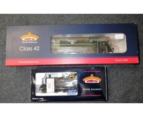 BACHMANN; A OO GAUGE LOCOMOTIVE "CLASS 42 DIESEL D823 BR GREEN HERMES" and a "45 xx prairie tank 4507 BR lined green" (2) bot