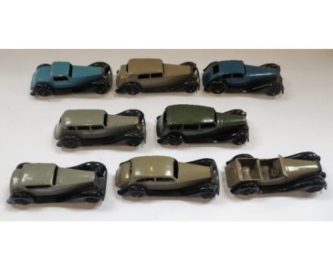 DINKY TOYS; A COLLECTION OF SALOON CARS, with running boards, pre and post war (8)