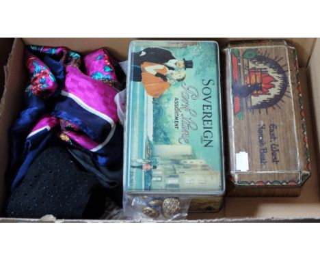 A COLLECTION OF VINTAGE BUTTONS, buckles, scarf and gloves as lotted