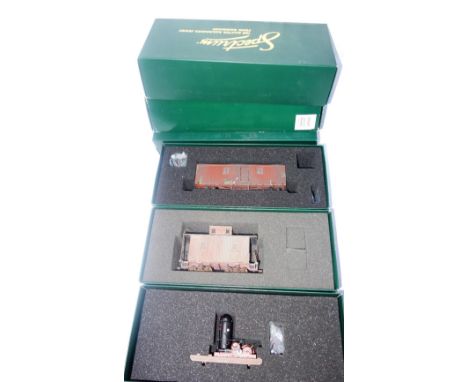 SPECTRUM; "THE MASTER RAILROAD SERIES BY BACHMANN" an "On30" Camp Car Bunk Car, an "ON30 Cabosse PRR and an "ON30" Log Skidde