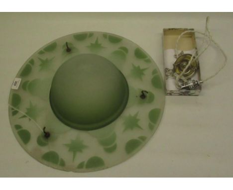 Art Deco green glass ringed planet pendant ceiling light fixture, D45cm (A/F)