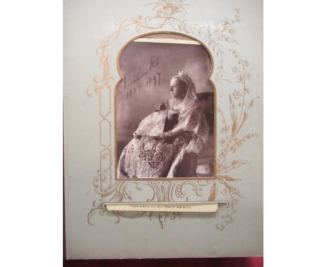 Late Victorian embossed leather photograph album containing carte de visite photographs and cabinet card photographs includin