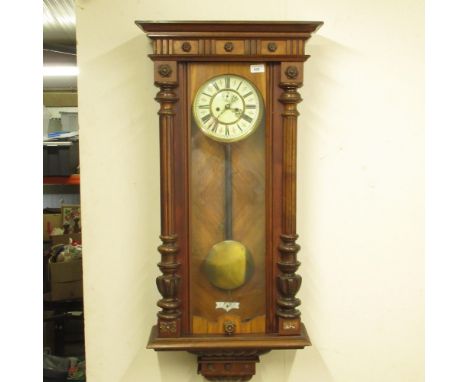 Early C20th Freiburg walnut wall clock, glazed door with flanking fluted columns, 20.5cm dial, movement stamped No 190724, W4