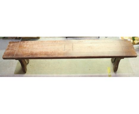 C20th French country oak pig bench, L180cm, H45cm 