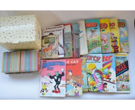 Collection of hardback comic albums including Beano, Bunty For Girls, etc., set of hardback Thomas the Tank Engine books, mus