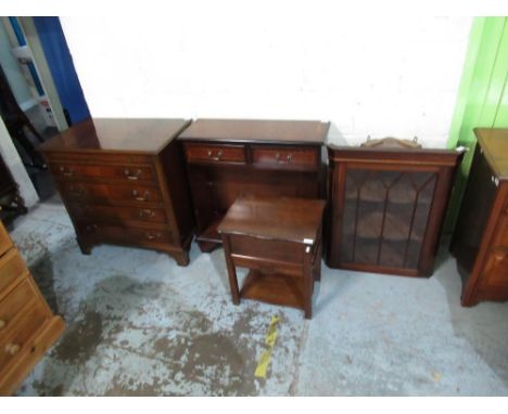 Mahogany chest of drawers with fitted pull out writing drawer over four long drawers on bracket feet, W76, H76cm D45cm, toget