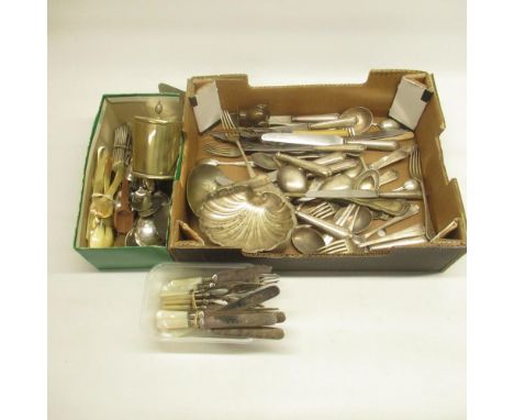 Set of six Victorian fruit knives and forks with mother of pearl handles, part EPNS canteen of cutlery, EPNS hotel ware cutle