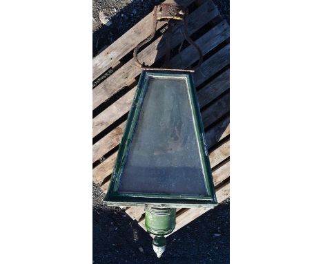 Large gas street lamp top with glass panels (one broken) with finial approx. H3ft W16" 