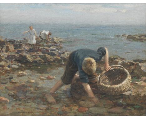 William Marshall Brown RSA RSW (British, 1863-1936)Gathering mussels signed 'Marshall Brown' (lower left)oil on canvas40.5 x 
