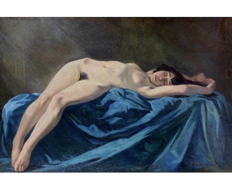 Eric Harald Macbeth Robertson (British, 1887-1941)'Nude Girl' signed 'Eric Robertson' (lower right)oil on canvas101.6 x 152.4