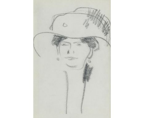 John Duncan Fergusson RBA (British, 1874-1961)Portrait of a woman in a large hat, c. 1910-14 conté19.5 x 12cm (7 11/16 x 4 3/