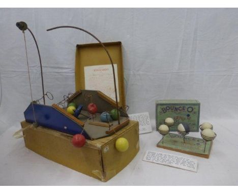 A rare boxed game of 'Bounce - O' and a boxed game of Bombardo 'made by disabled soldiers and sailors'.