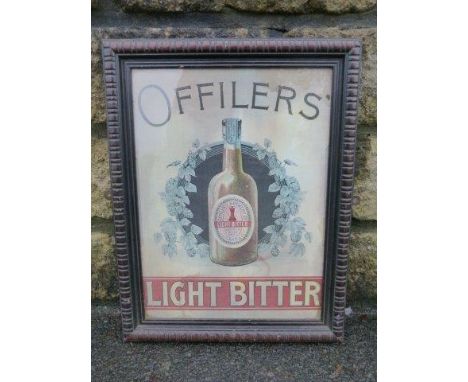 An oak framed and glazed Offilers' Light Bitter brewery showcard, 14 x 18".
