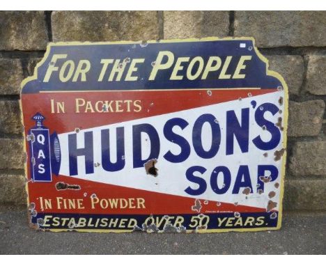 A Hudson's Soap 'For the people' enamel sign by Chromo, 38 x 27 3/4". 