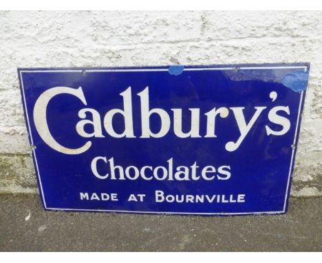 A Cadbury's Chocolates 'Made at Bournville' blue enamel sign, 24 x 14".