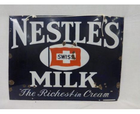 A Nestle's Swiss Milk 'The Richest in Cream' rectangular enamel sign, 24 x 18 1/2".