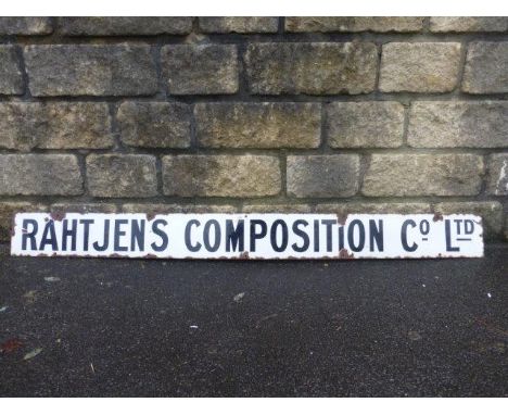 A Rahtjens Composition Co. Ltd. enamel sign, 60 x 5 1/2". 