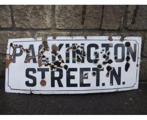 A rectangular enamel sign for Parkington Street N., 30 1/2 x 12". 