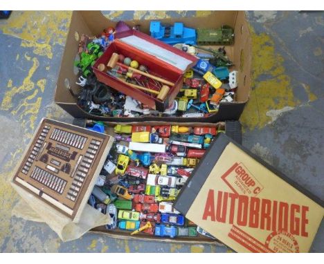 A boxed Chad Valley table croquet set, an assortment of play worn cars to include Dinky, Corgi, etc.