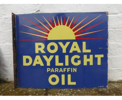 A Royal Daylight Paraffin Oil double sided enamel sign with hanging flange, 22 x 18".