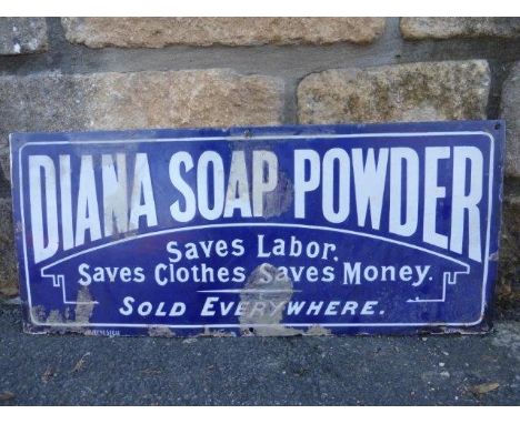 A Diana Soap Powder rectangular enamel sign with some discoloured restorations, 23 x 10". 