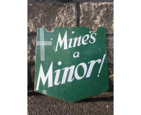 A green double sided shaped enamel sign, to one side advertising Des Reszke Cigarettes and Mine's a Minor to the reverse, 15 