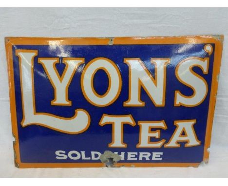 A Lyons' Tea Sold Here convex enamel sign, 29 1/4 x 19 1/2".