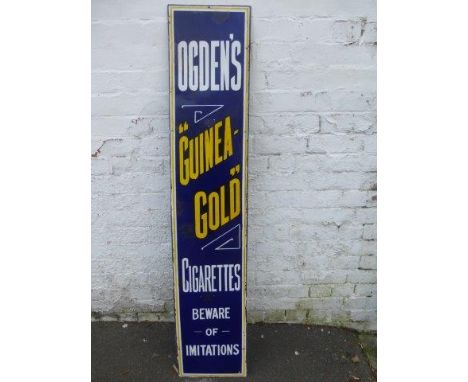 An Ogden's 'Guinea Gold' Cigarettes 'Beware of imitations' narrow enamel sign with some retouching, 12 x 60". 