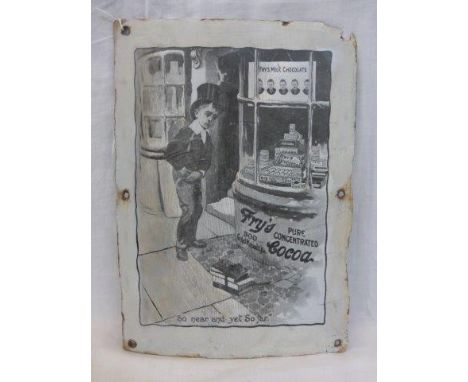 A Fry's Pure Concentrated Cocoa Tom Brown pictorial enamel sign with some restoration, 10 x 14". 