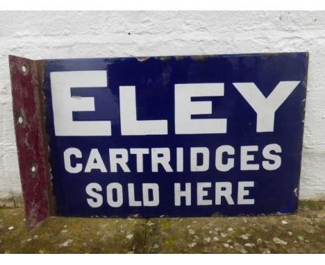 An Eley Cartridges double sided enamel sign with hanging flange, 15 3/4 x 9 3/4".